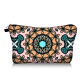 Detailed view of mandala floral print on fabric makeup bag with black zipper closure - Pink Cyan Geometric Mandala (jiaying159)