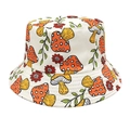 Off-white cotton bucket hat with colorful mushroom and floral patterns for outdoors - M (56-58cm) / Beige Mushroom