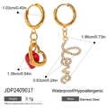 Goldene Edelstahl-Ohrringe mit rotem Herz und Kristall-Love-Anhängern - Edelstahl / Rotes Herz und Liebesbrief Stil(JDP2409017)