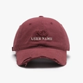 Distressed burgundy baseball cap with letter embroidery and vintage torn brim style - Adjustable / Burgundy