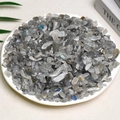 Natural labradorite crystal gravel stones with blue flash effect in a white round dish - Gray Moonstone (7-9mm) 100g