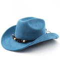 Dettaglio del cappello da cowboy blu scamosciato con fascia decorativa in perline di legno - M(56-58cm) / Blu Lago