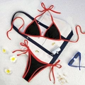 Classic black and red colorblock bikini set with halter top and tie-side bottoms - Black Red