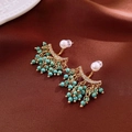 Boucles d'oreilles pendantes en or avec perles turquoise, nacre et zircons étincelants - Boucles d'oreilles pompons turquoise perle zircon