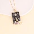 Collier rétro en cuivre plaqué or 18 carats avec pendentif carré en émail noir et pierres - 2# Noir (Les Étoiles)