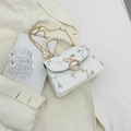 Sac blanc avec broderie de feuilles, poignée en perles et chaîne dorée pour femme - Blanc