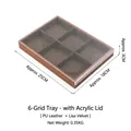 6-grid brown PU leather jewelry tray with gray velvet lining and acrylic lid - 6-Slot Tray With Lid (Coffee Velvet)