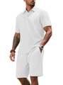 Set estivo da uomo bianco in due pezzi con polo e pantaloncini in maglia waffle - S / Bianco