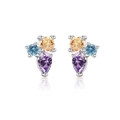 S925 sterling silver stud earrings with champagne and purple pear-shaped zirconia - Purple (Platinum Base)