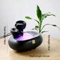 Matte black ceramic desktop water fountain with gold motifs and purple mist effect - Black [Lucky Wealth]