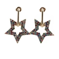 Golden star-shaped drop earrings with colorful zircon stones on a white background - Multi-color Zirconia Star Style