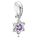 Silver hexagram flower charm with purple gemstone and sparkling zircon crystals - Purple/Silver