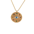 Gold evil eye circle pendant necklace with colorful cubic zirconia and box chain - Colorful Zirconia Encircled Eye