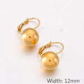 Minimalist 12mm gold solid ball drop earrings with secure lever-back closure in high polish - 12mm / Gold