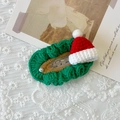 Handmade knitted Christmas hat hair clip in red and green with a pearl detail - Hollow Oval Christmas Hat Hair Clip