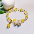 Exquisite pearl and blue crystal beaded bracelet with yellow floral charms and golden accents - S017-yellow Lily Of The Valley Bracelet #sz178