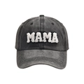 Washed charcoal baseball cap with MAMA white chenille embroidery and retro distressed finish - Black Mama
