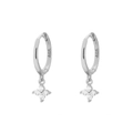 Silver S925 sterling silver hoop earrings with sparkling clover-shaped gemstone charms - Pendant Hoop Earrings / White Gold