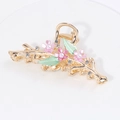Golden flower shark hair clip with pink enamel petals and sparkling rhinestones - HS02639 Pink