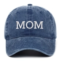 Vintage washed cotton baseball cap in navy blue with white MOM embroidery for sports - MOM Embroidery / Navy Blue