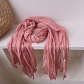 Close-up of a pink pleated vintage scarf showing soft crinkle texture on a white stand - 180*90CM / Watermelon red