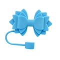 Blue silicone bow straw cover accessory for 10mm tumbler straws on white background - Blue