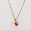 Gold stainless steel Capricorn zodiac necklace with round faceted red birthstone pendant - Gold-Capricorn