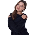 Classic oversized crewneck sweatshirt in deep black color for women minimalist autumn style - S / Black (Thin Style)