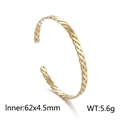 Brazalete abierto de cable trenzado dorado en acero inoxidable para mujer 62x4.5mm - Estilo Trenzado (KB164170-KFC) / Dorado