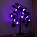 LED Halloween Birch Tree with glowing eyeball decorations and spooky purple lighting - Eyeball & Maple Leaf Black Tree / 24 Lights