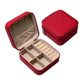 Portable red faux leather jewelry travel case with zipper closure and velvet interior - Red