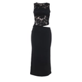 Elegante abito midi bodycon nero in pizzo patchwork con design senza maniche - S / Nero
