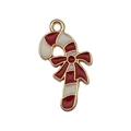 Ciondolo a forma di bastoncino di zucchero natalizio in smalto rosso e bianco con fiocco - Caramella di Natale (14281) / 1 pezzo (13x23mm)