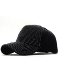 Casquette de baseball en coton mercerisé avec perles noires décoratives et profil 3D - Réglable / Noir(02)
