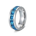 Polished silver titanium steel spinner ring featuring a blue double chain inlay for men - US 7 / Silver Ring + Blue Gear
