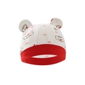 Cappellino bianco neonato con bordo rosso e motivi di orsi per il comfort - Cappello Orso Cartone Animato Rosso