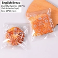 Self-adhesive transparent bread bag with white patterns and quotes, 15x18cm, 100 pieces - English Bread
