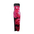 Abito lungo a tubino attillato con stampa floreale rosa su fondo in tessuto nero - S / Nero