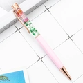 Pink and rose gold ballpoint pen with dried flowers in transparent tube - Macaron Pink