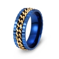 Blauwe titanium stalen spinner ring met golfpatroon en gouden ketting voor heren - US 8 / Blauwe Ring + Gouden Ketting