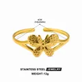 Minimalist 18k gold plated stainless steel butterfly cuff bracelet with adjustable 6cm diameter - Gold Butterfly Design