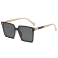 Square oversized sunglasses with black frame, cream temples and gold vertical metal studs - Off-White Frame Grey Lens