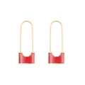 Minimalist 18K gold plated Z-shaped earrings with red enamel drop charms - Oil Dripped Safety Pin Earrings - Red