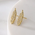 Elegant 18K gold plated leaf earrings with micro-inlaid zircons on white marble base - Gold