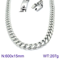 Silver 15mm width Cuban link chain necklace for men with 600mm length and heavy 207g weight - Silver Cuban Link Necklace 600x15mm(KN93857-Z)