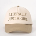 Literally Just a Girl embroidered cotton baseball cap in cream and khaki contrast colors - Off-White/Dark Khaki