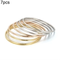 Set of 7 polished 3mm stainless steel bangles in gold, rose gold and silver - 7-Piece Set / 65x3mm / Mixed Colors