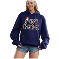 Navy blue Christmas hoodie for men and women featuring Merry Christmas letter print - S / Tops / Navy Blue-Merry Christmas