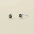 Minimalist silver stud earrings with round emerald green zircon in bezel setting - August Light Green - Silver
