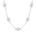 Elegant S925 sterling silver necklace featuring five delicate white pearls on a thin chain - 925 Silver / White Gold (DY190827-S-W-WH)